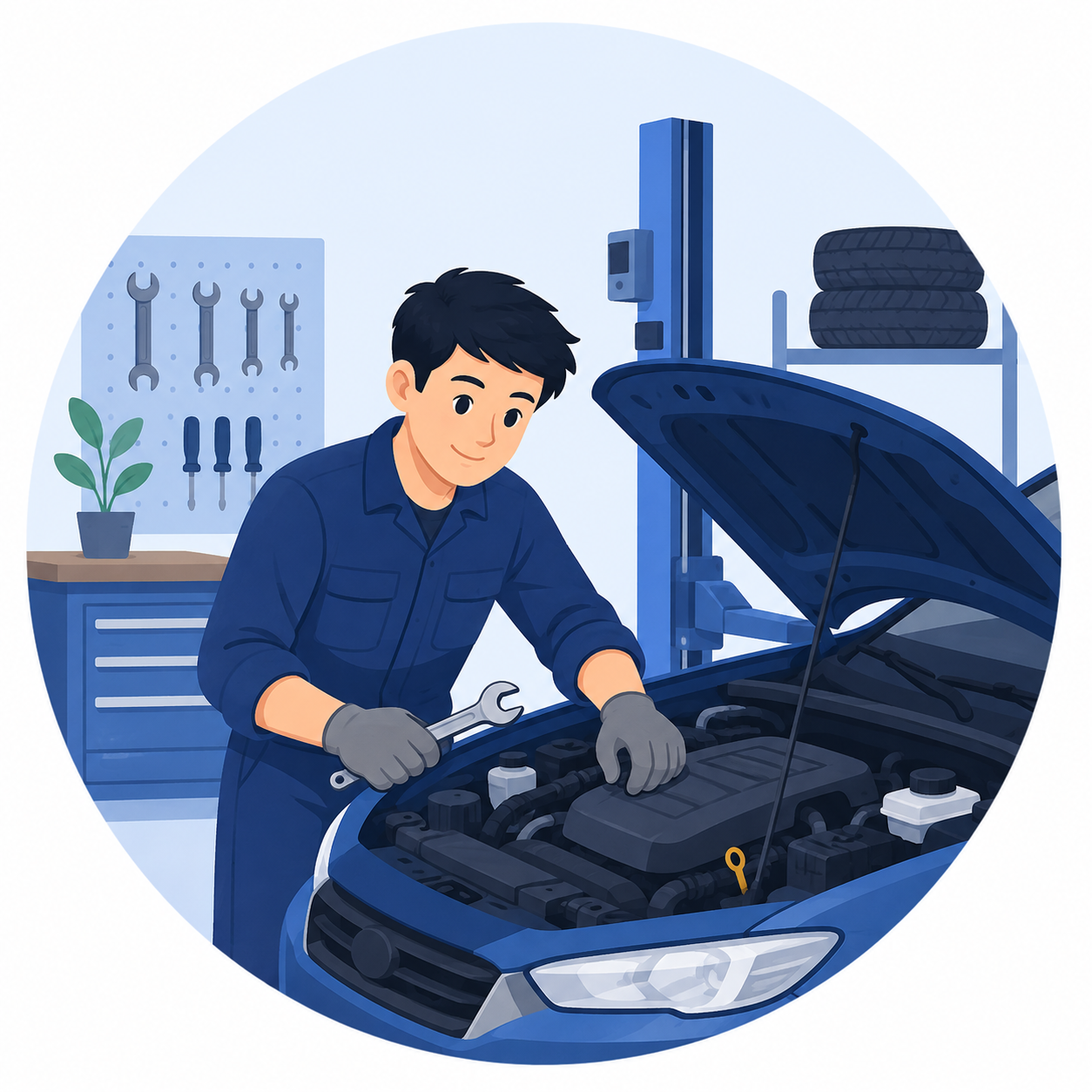 Ilustrasi mekanik otomotif di Jerman